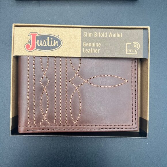 Justin Boots Genuine Leather Slim Bifold Wallet RFID - Picture 4 of 4